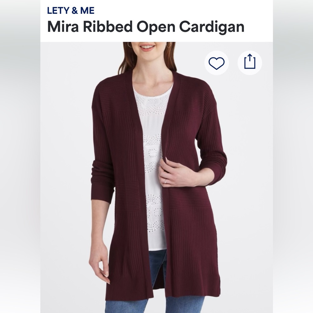 Lety & Me Ribbed Open Cardigan - Burgundy